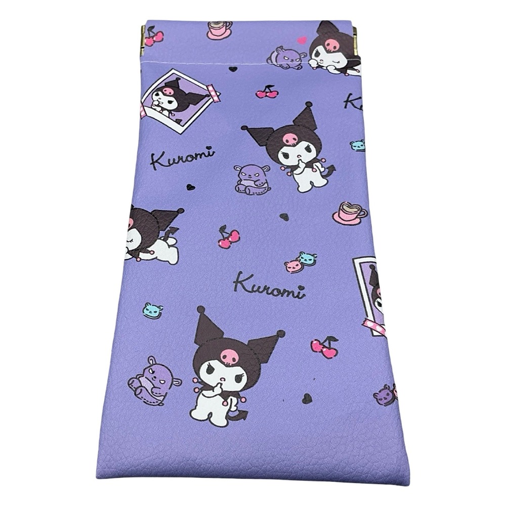 Sanrio Kuromi Purple Squeeze Top Eyeglass Case Pouch Faux Leather Kawaii Anime